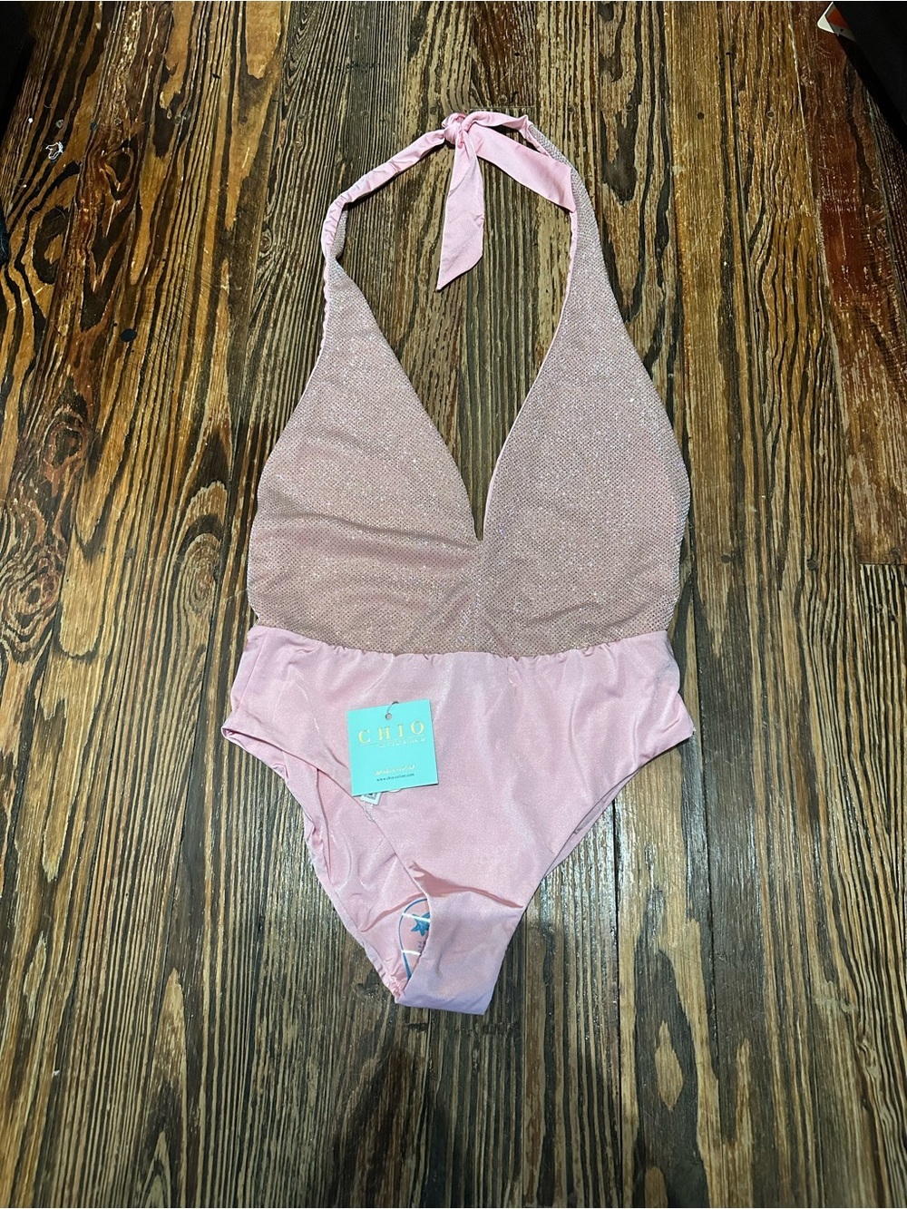 CHIO Pink Halter One-Piece WOMANS GLITTER Swimsuit Luxury swim